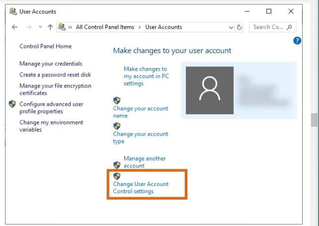 تغییر تنظیمات کنترل User Account